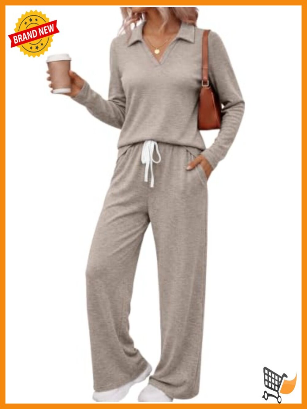 Women's 2 Piece Lounge Set Soft Polo Collar Wide Leg